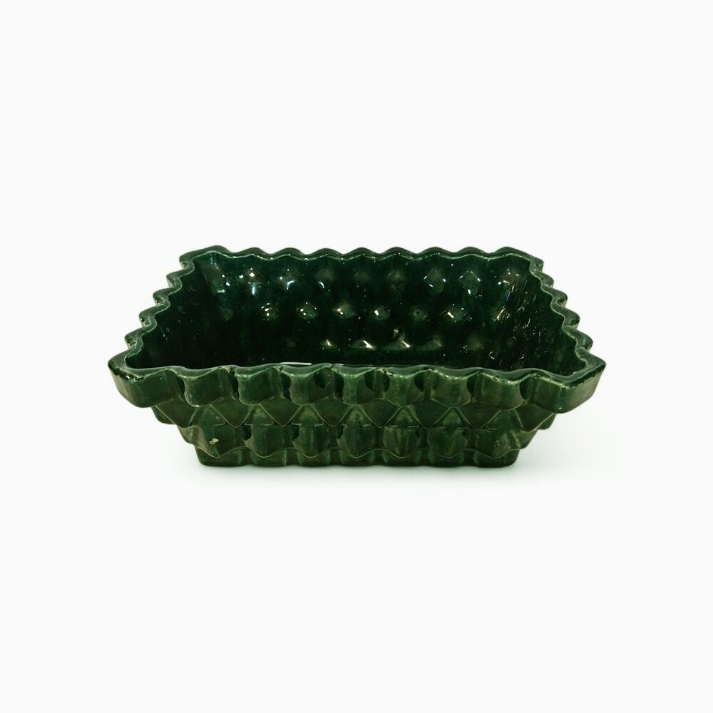 Vintage UPCO USA MCM Diamond Pattern Ceramic Planter Forest Green 8" L
